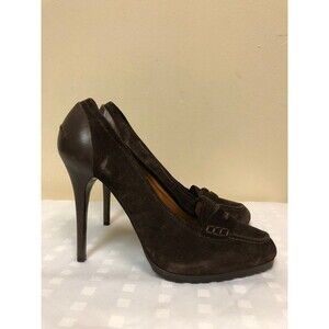 RALPH LAUREN Women Dark Brown Suede Slip-On Pumps size 8.5 B